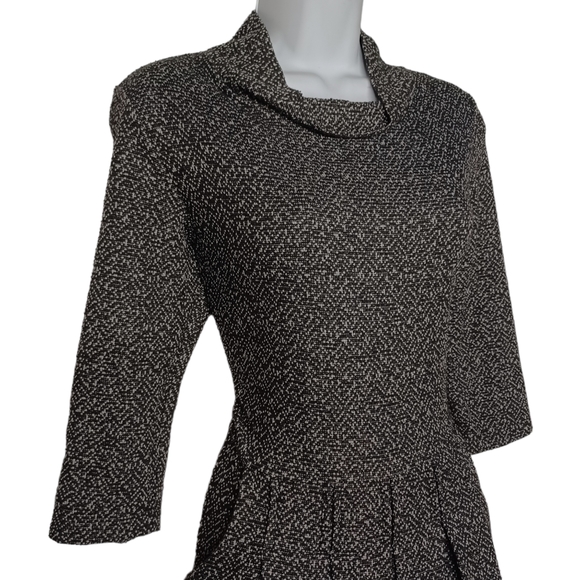 ALEMBIKA Gray Marled Multi Print Midi A-Line Gray Black Cowl Modest Dress 2 XS - Picture 2 of 7